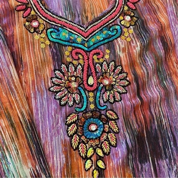 Lucky & Coco  Womens Size M Boho Beaded Colorful Statement Swim Coverup Tunic - Picture 4 of 9